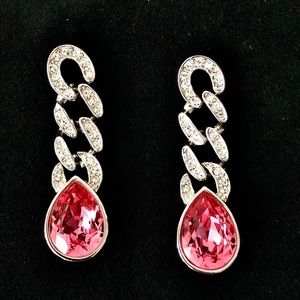 Beautiful KENNETH JAY LANE Pink and Clear Crystal Drop Earrings